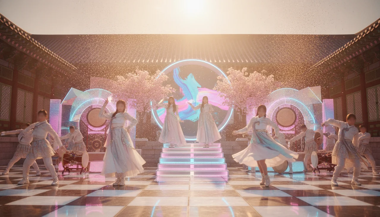 Blackpink members in a stylish music video set