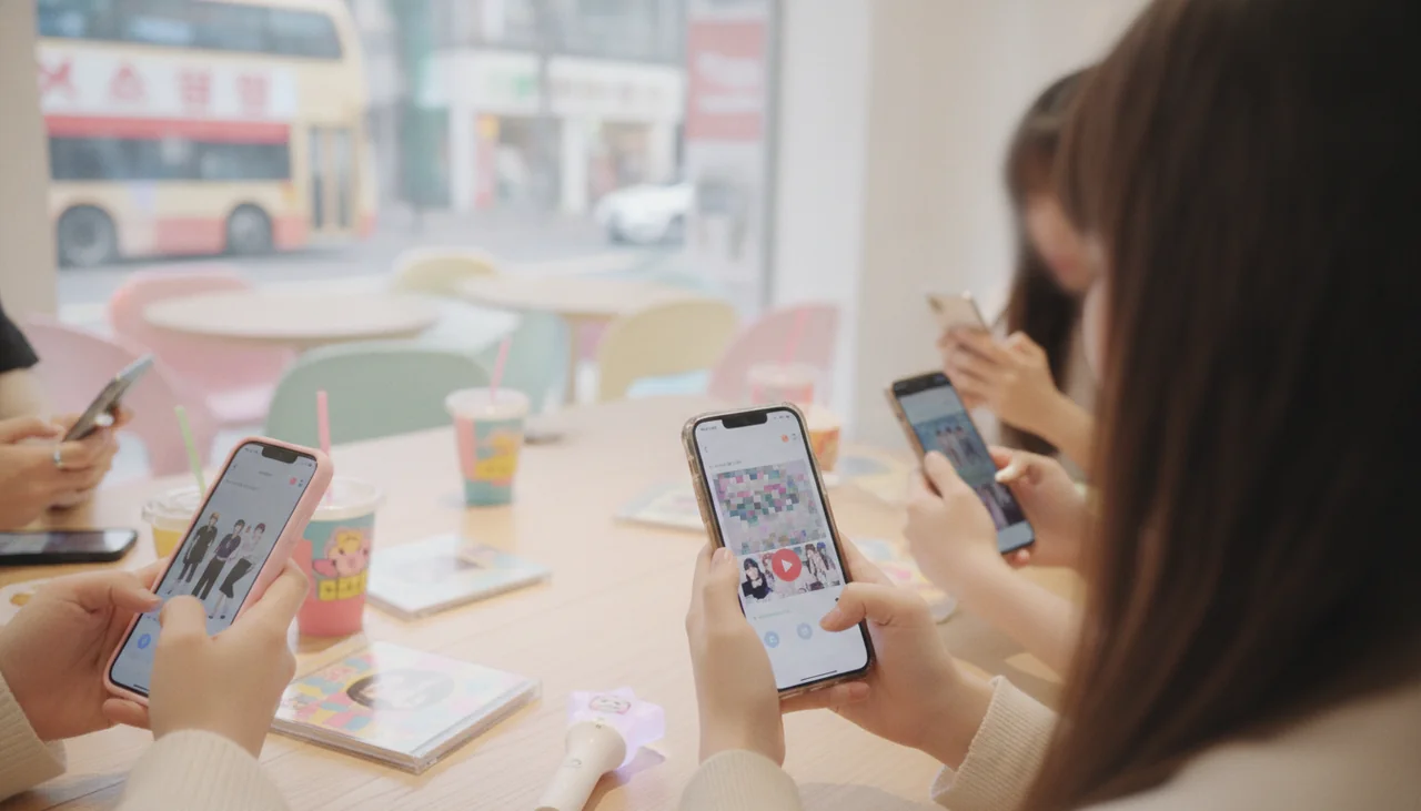 K-pop fans streaming on phones
