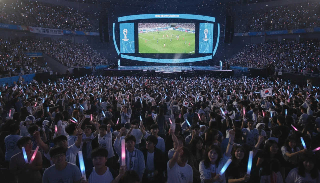 crowd watching World Cup on big screen