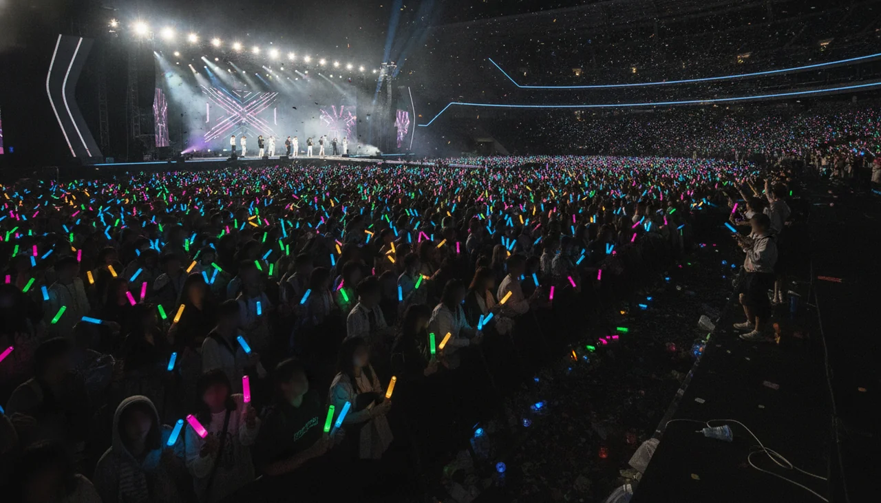 crowd with lightsticks at night festival
