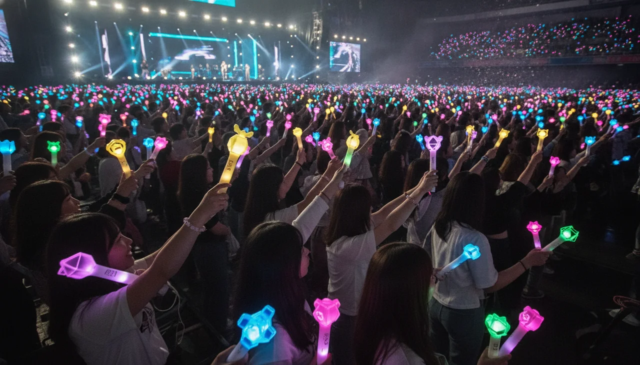 fans holding lightsticks at a concert