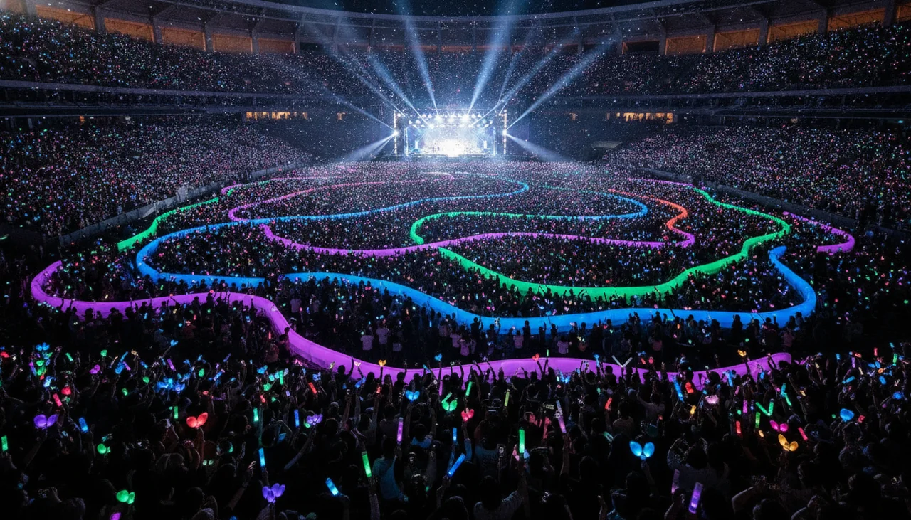 K-pop crowd with lightsticks