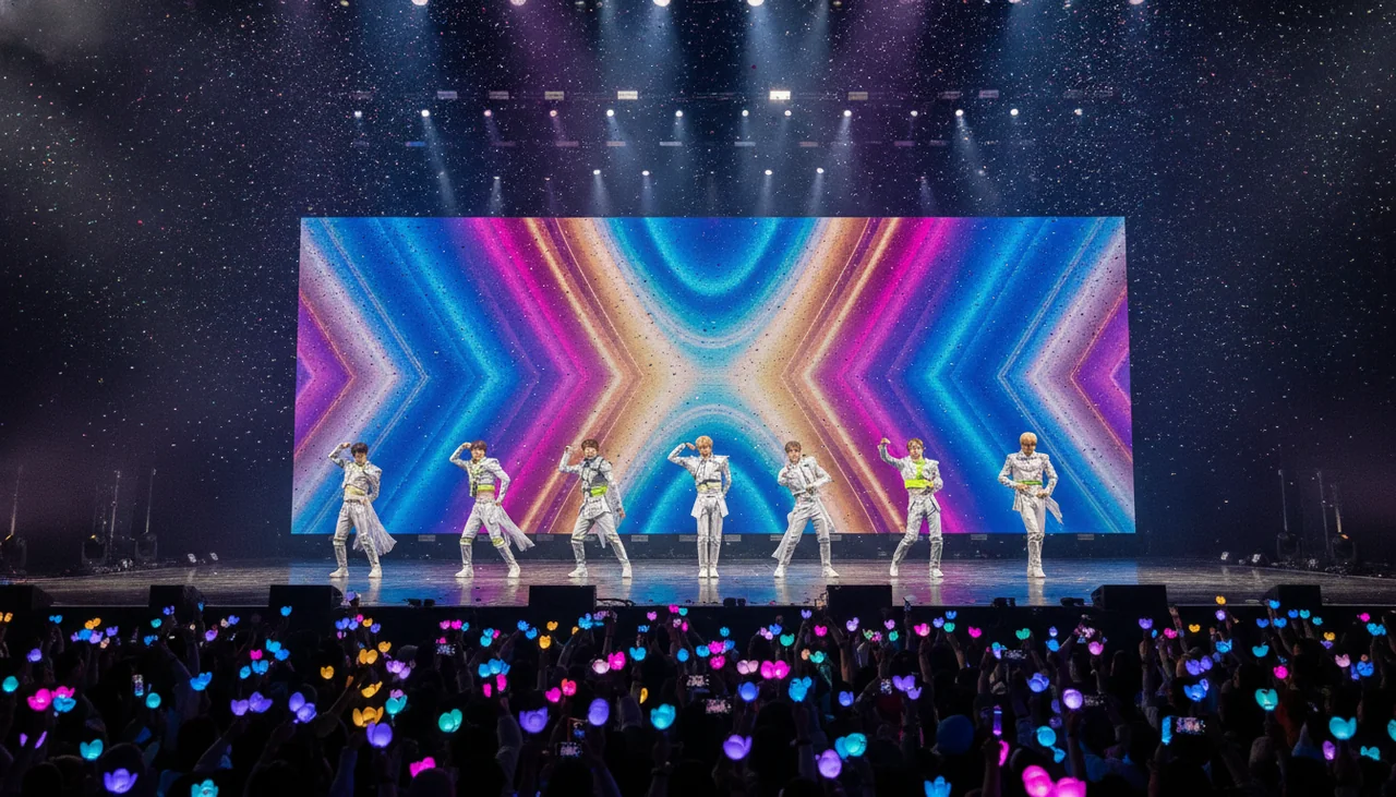 K-pop group in synchronized formation