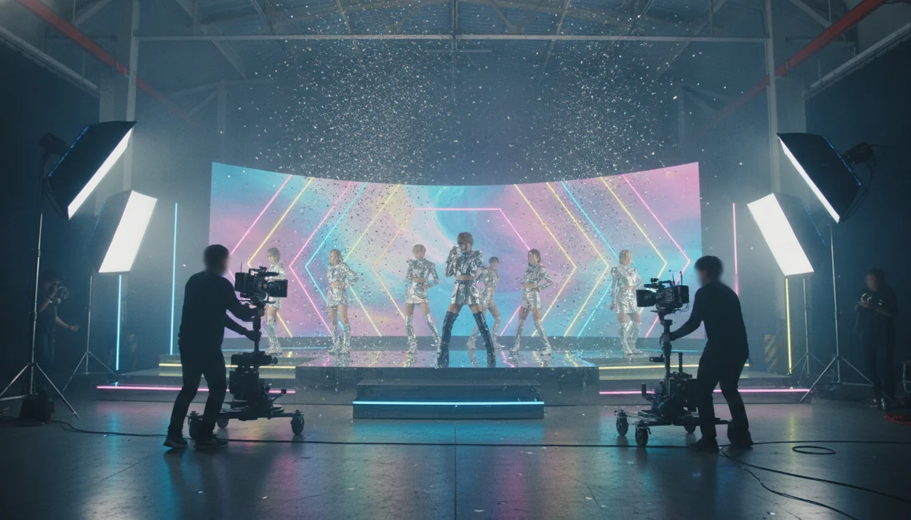 K-pop idol group filming MV