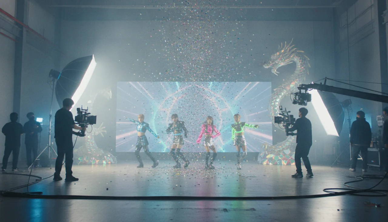 K-pop idols filming a music video