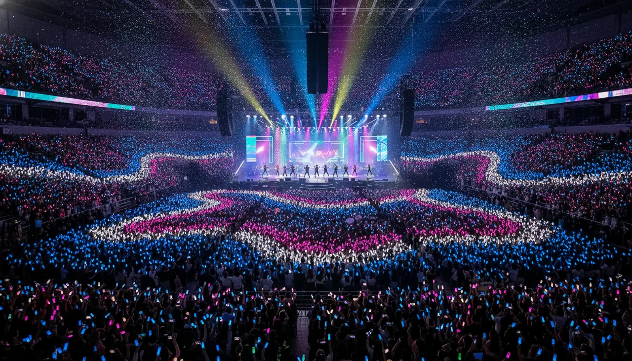 K-pop stage with synchronized lightstick ocean