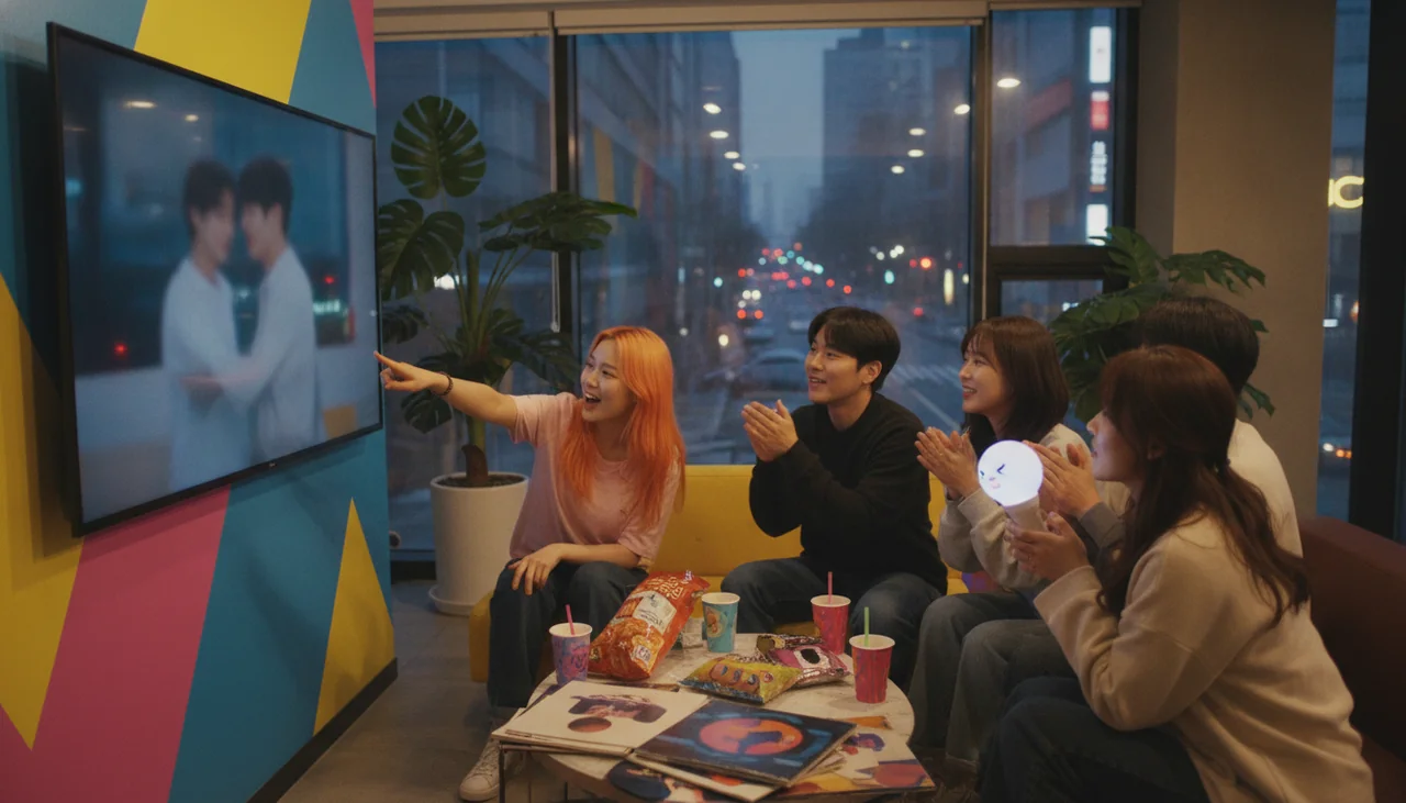 People watching K-drama on screen