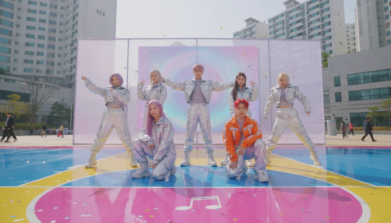 rookie K-pop group posing for a concept photo