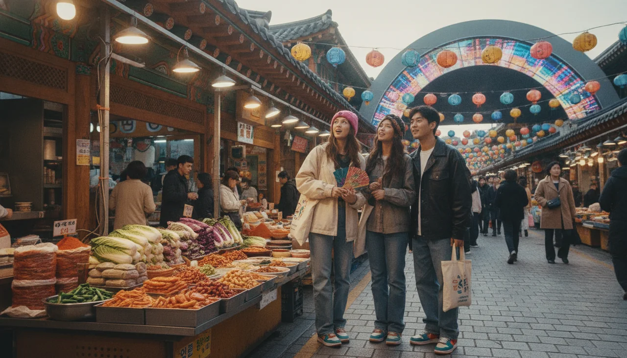 tourists exploring a market