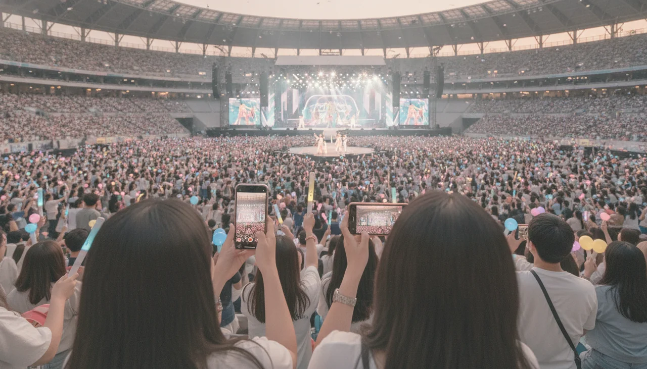 Fans watching concert on phone