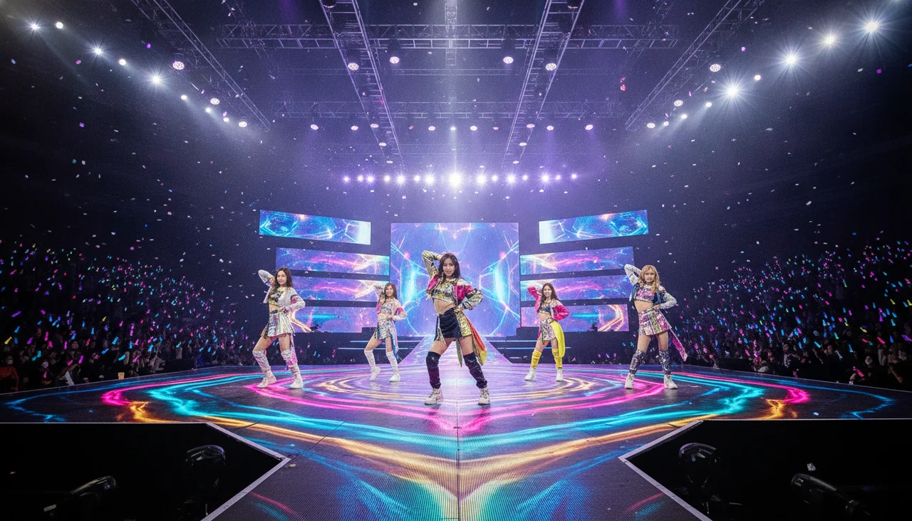 K-pop girl group performing on stage